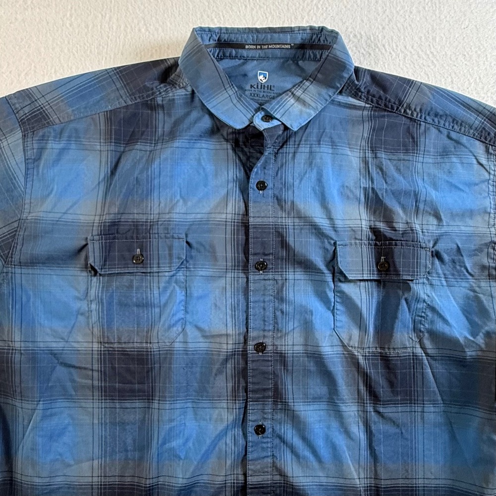 Kuhl Button Down Shirt Mens 3XL Plaid Short Sleeve Blue Lightweight Performance